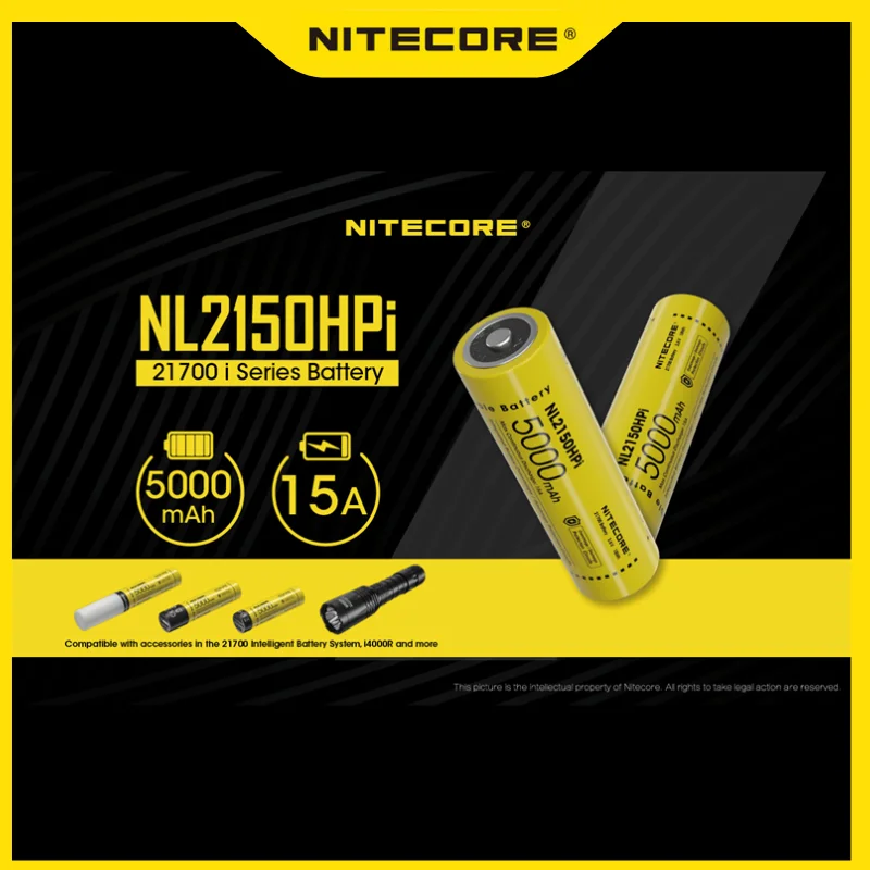 NITECORE NL2150HPi 21700 Rechargeable Li-ion Battery 5000mAh 3.6V max Continuous Discharge Current Protected 15A Flashlight