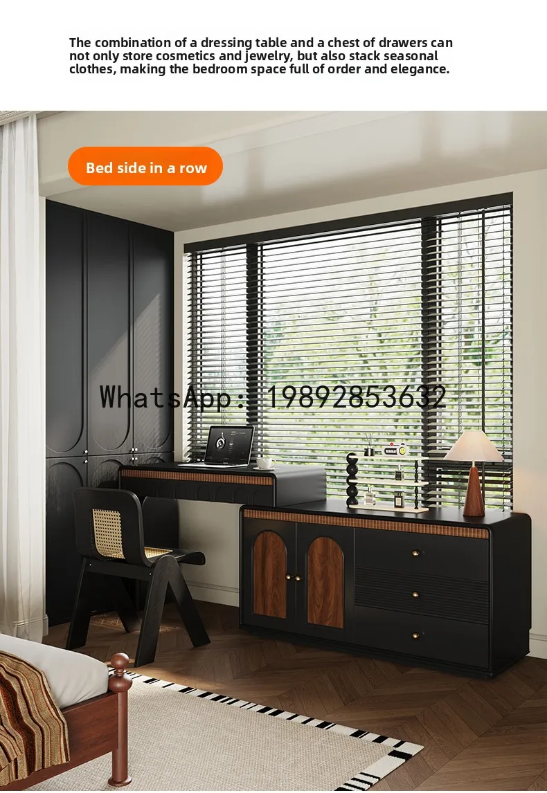 YFY Solid Wood Vintage Style Dressing Table and Chest of Drawers Integrated Retro Corner Master Bedroom Makeup Table