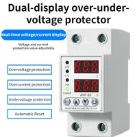 40A 63A 230V Adjustable Over Voltage Under Voltage Reclosing Protector  Relay Limit Over Current Protection Dual Digital Display