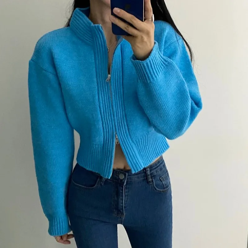 Cardigan Feminino Korean Autumn Thick Knitwear Clothing Vintage Coat Solid Cardigans Crop Top Knitted Winter Sweater Women 2022