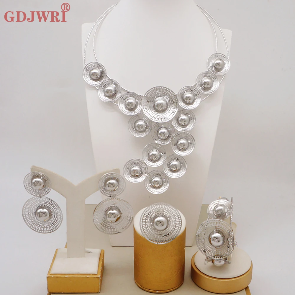 Brazilian Fashion Jewelry Sets Round Shape Gold Color Plated Big Necklace Earrings Bead Italian Elegant Set For Women Wedding