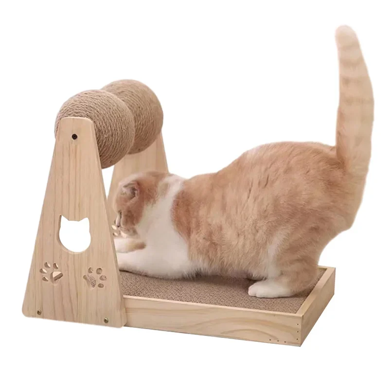 New Design High Quality Wooden and Sisal Cat Scratcher Toy with Ball Stable Furniture Design Post Scratcher for Cats