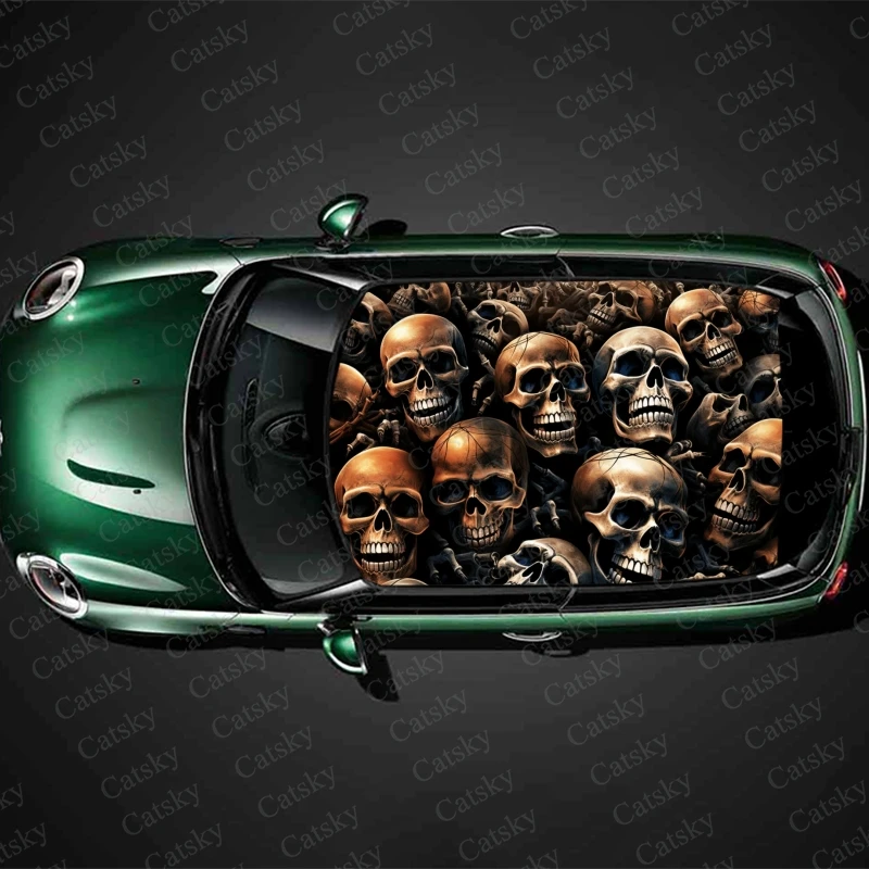 

Grunge 3D Skulls Pile Car Roof Sticker Wrap Racing SUV Accessories Packaging Painted PVC Custom Car Graphic Decal