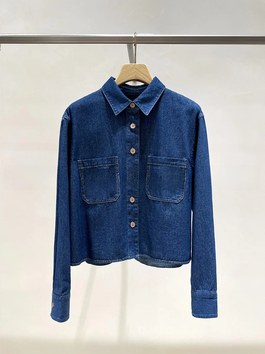 

Lightweight Cotton Stretch Denim irt Long Sve Commute Sle Straight Cut Fit Classic Collar Button Closure Pure Color