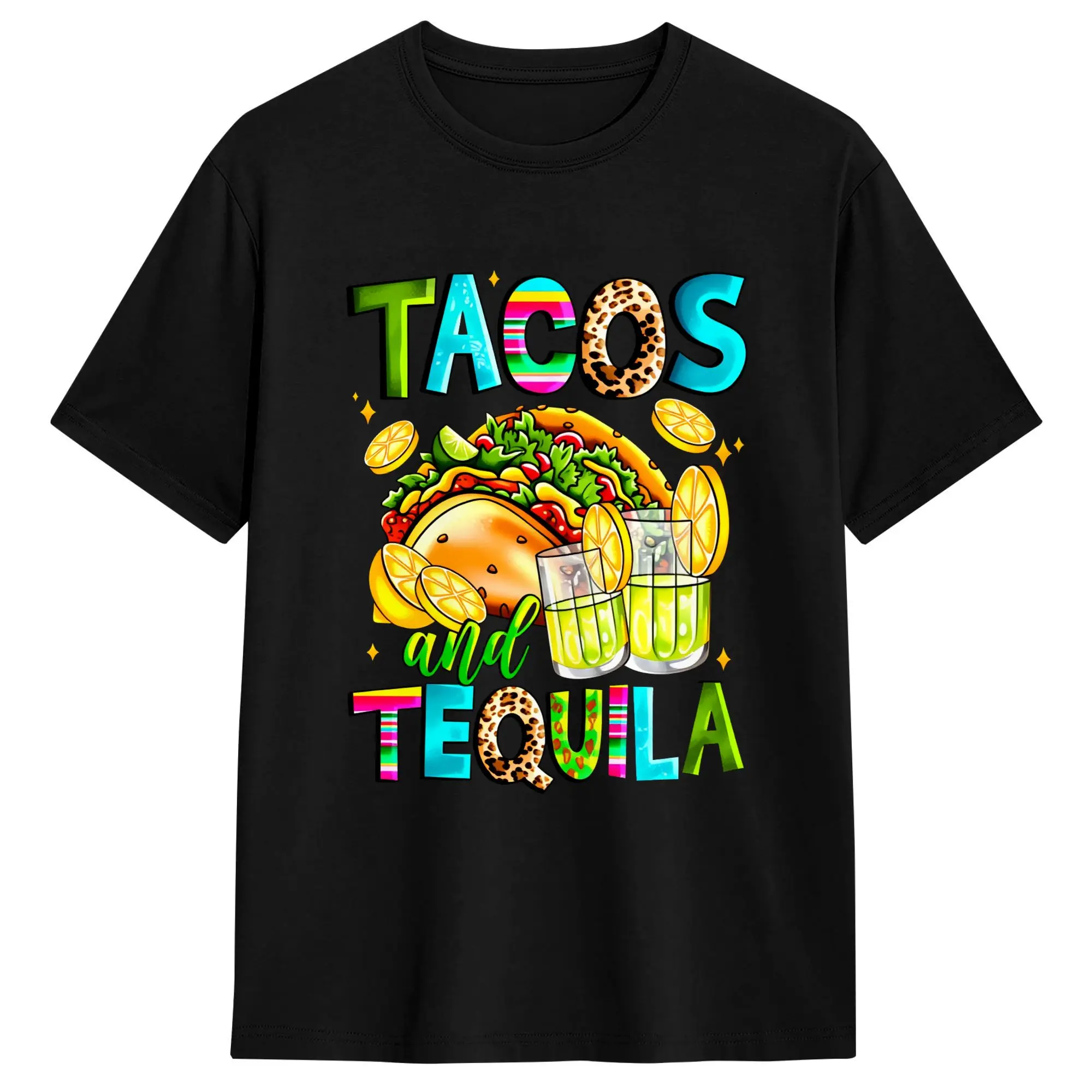 Tacos and Tequila Mexican Fiesta Party Nacho Men's T Shirt Vintage Tees Short Sleeve Round Neck T-Shirts Cotton Printed Clothing