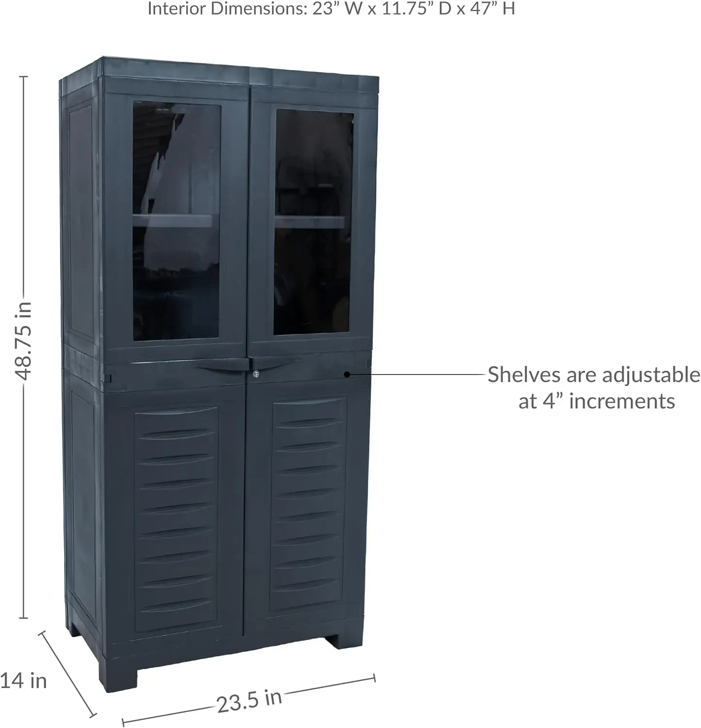 48 Inch Garage Storage Cabinet Locking Doors Shelves Charcoal Heavy Duty Plexiglass Resists Rust Peeling Easy Clean Utility Shed