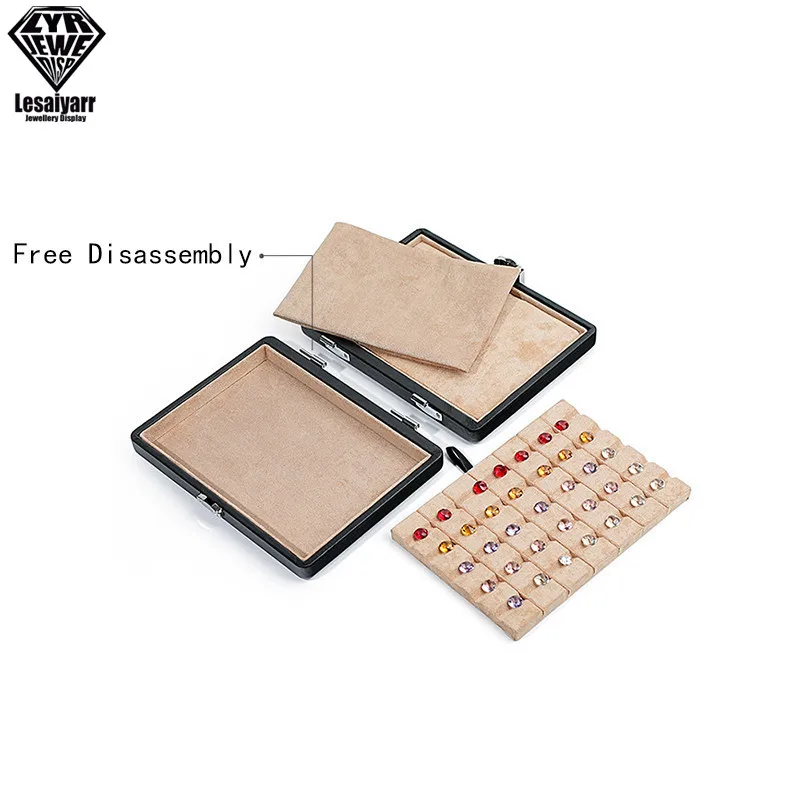 Quality 35Slots Diamond Storage Box PU Gemstone Organizer Exhibition Case Gems Packaging Carring Box Stone Showcase Velvet