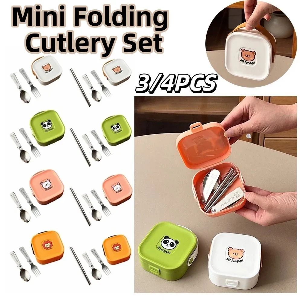 3/4Pcs Reusable Foldable Dinnerware Set Detachable Chopstick Foldable Spoon Fork Mini Folding Cutlery Set Durable Rust-proof view 2