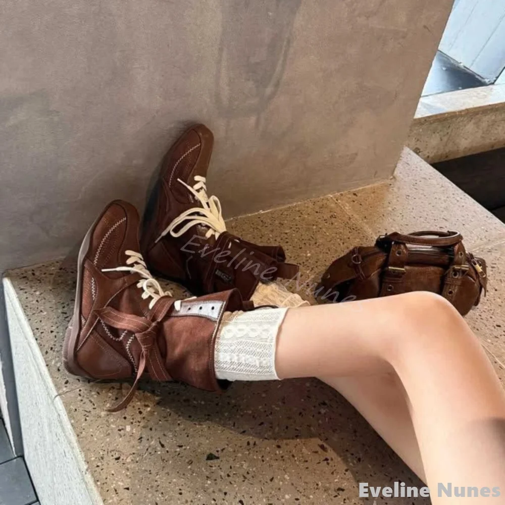 女性用ミッドカーフブーツ,クロスタイ,スプライスソーイング,ラウンドトゥ,身長を伸ばす,ボクシング,新しいファッション,秋,冬,2022