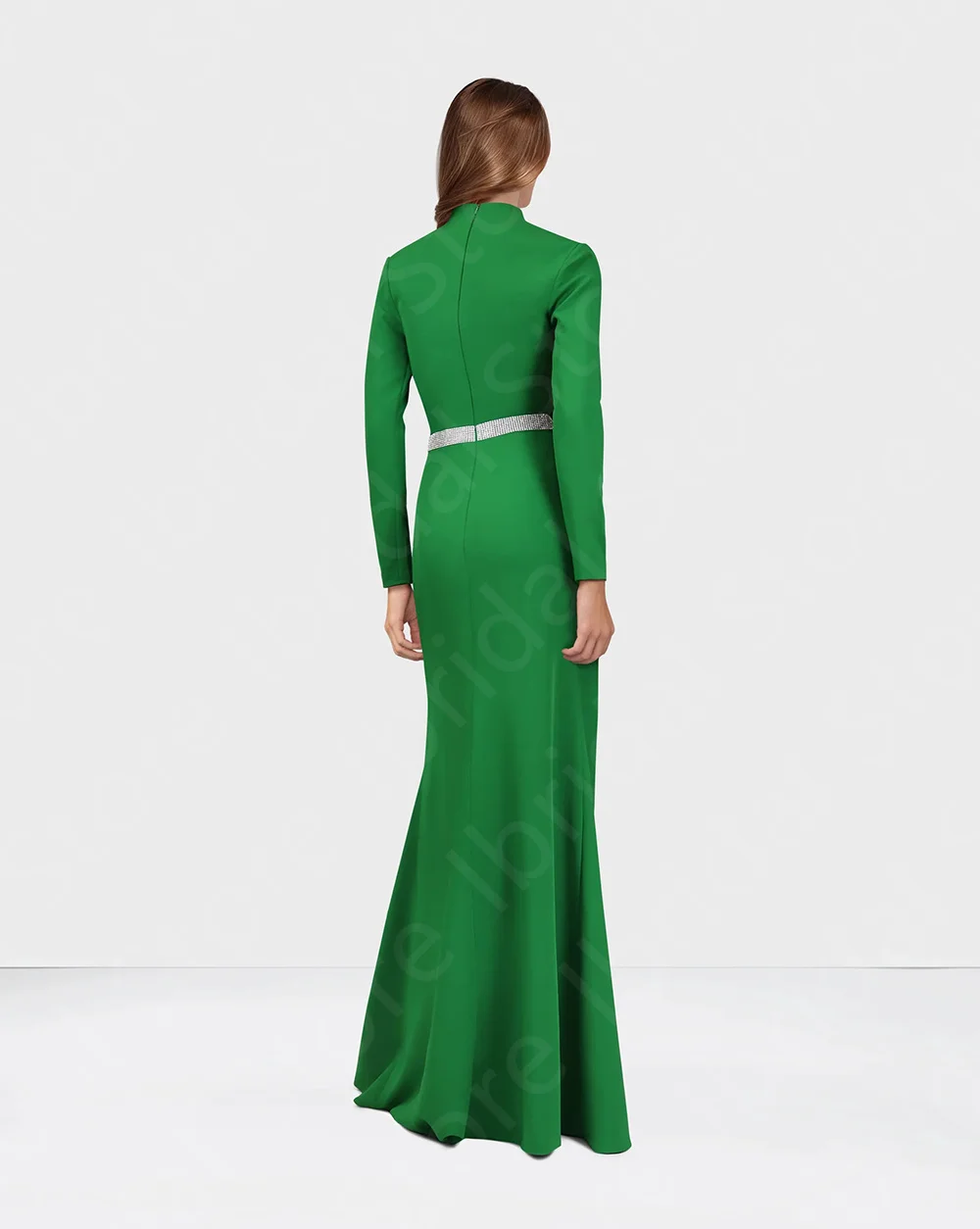 Customized Arabic Latest Green Evening Dresses Long Sleeves Prom Gowns Mermaid Middle East Wedding Guest Dresses High Collar