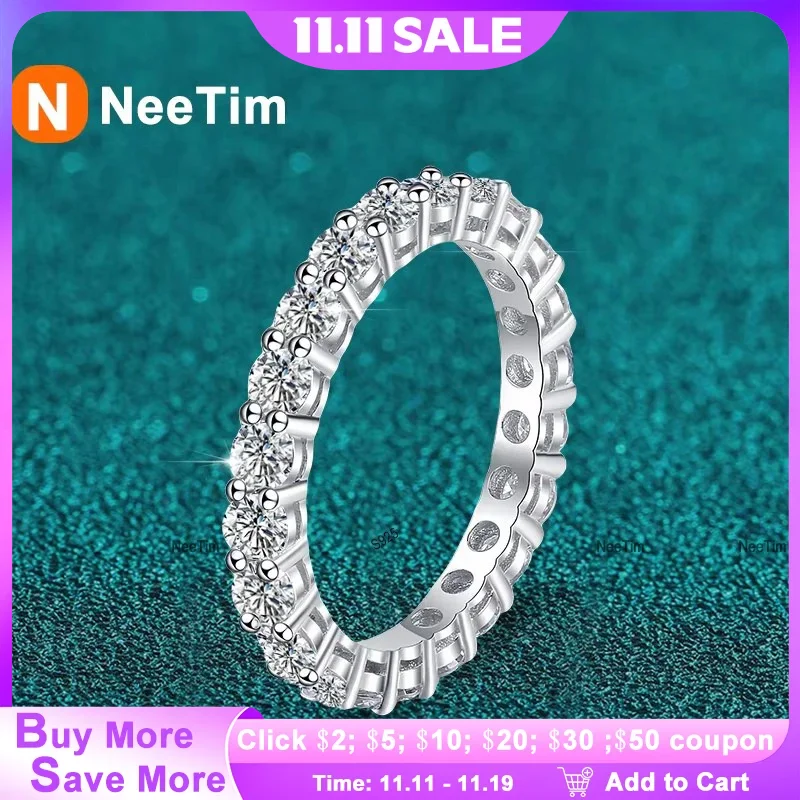 

NeeTim 3 мм кольцо с бриллиантом из муассанита для женщин, серебро 925 пробы с покрытием из белого золота, свадебное обручальное кольцо, роскошные кольца