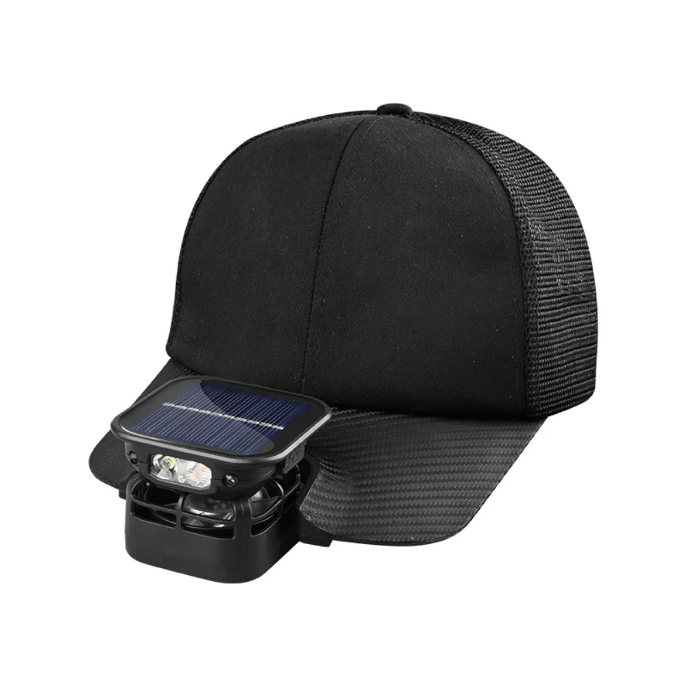 Solar Powered USB Rechargeable LED Headlight Fan Hat For Outdoor Camping Hiking Adjustable Outdoor Tools