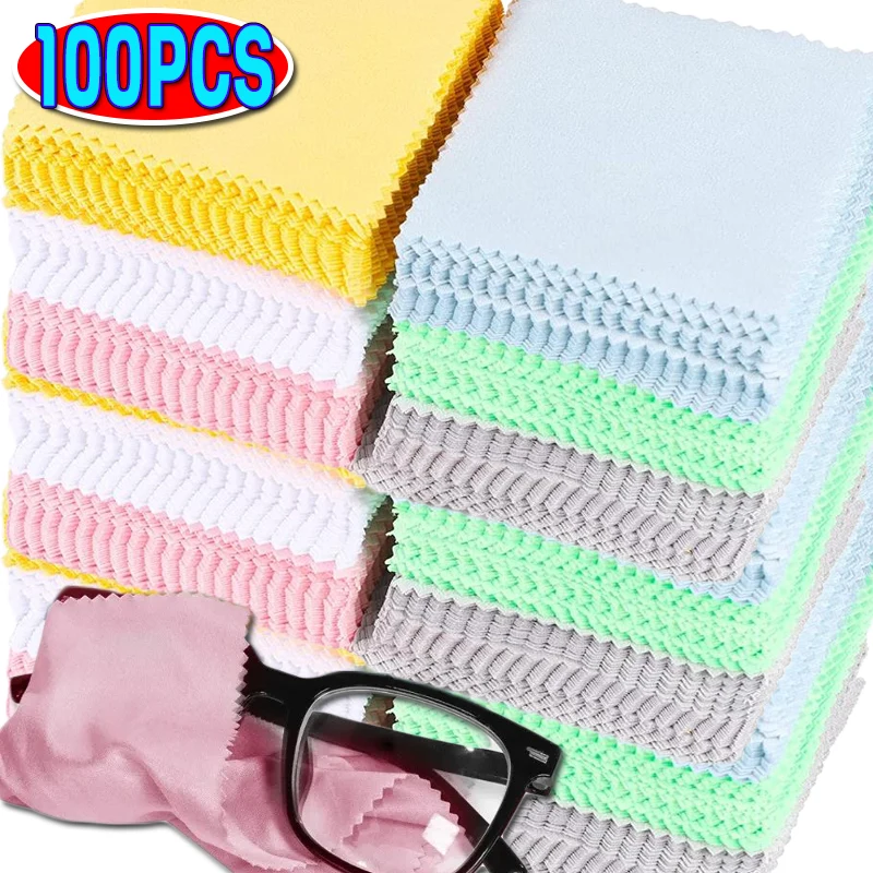 10/100Pcs High Quality Chamois Glasses Cleaner Microfiber Cleaning Cloth for Lens Phone Screen Cleaning Wipes Eyewear Accessory