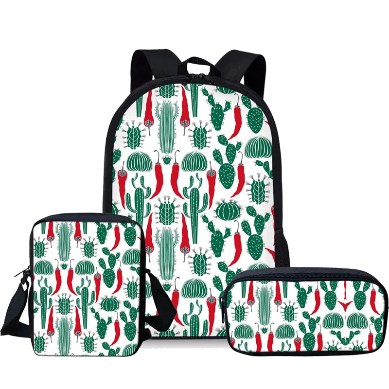 Plantas Tropicais Cacto Padrão Mochilas Escolares, Mochila Estudantil Elegante, Bolsas de Volta à Escola para Meninos e Meninas Adolescentes, criança, 3 peças por conjunto