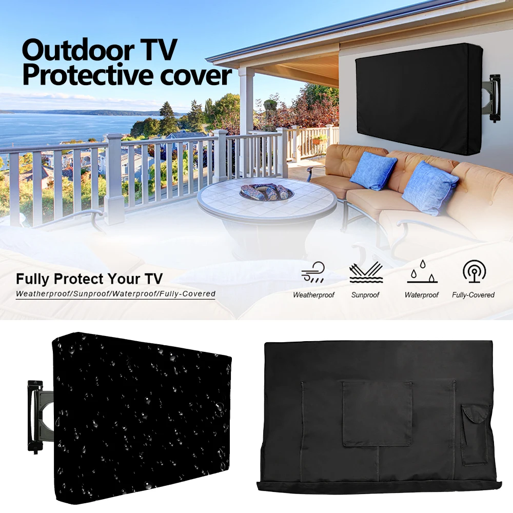 Outdoor TV Screen All-Purpose Dust Cover Black LCD Television Waterproof Resistant Protect Bag 24\