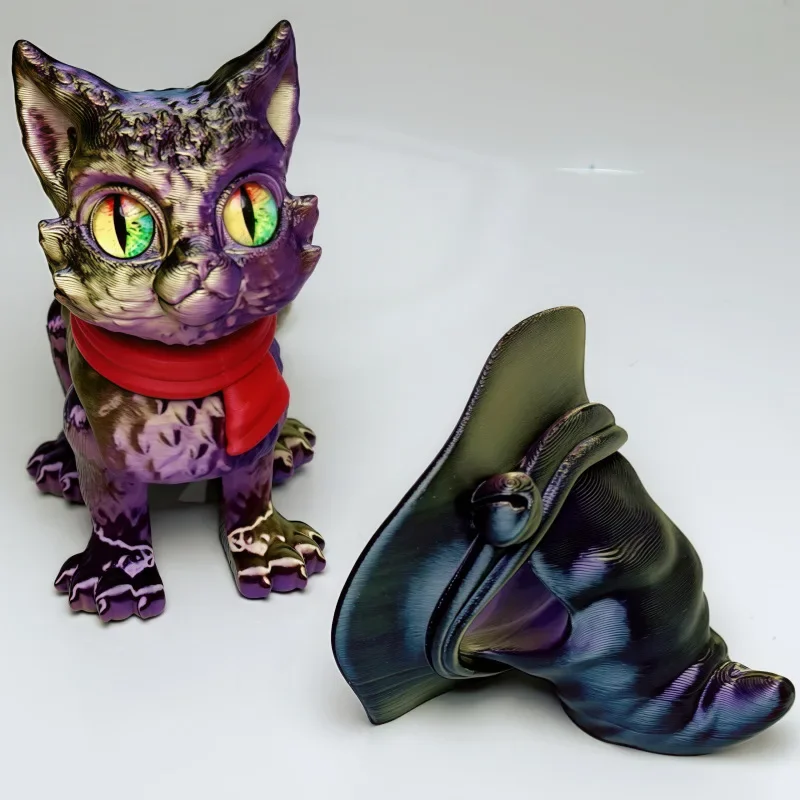 3D-gedruckte magische Katzenfigur, Spielzeug für Erwachsene, Kinder, Geschenk, realistisches Gelenk, beweglicher Hexenhut, Katzenornament, Tiermodell, Zappelspielzeug