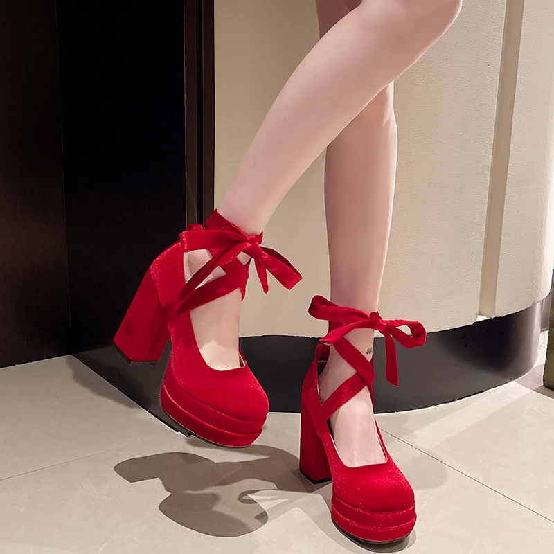 Super High Heel Round Toe PU Lace Up Women\'s High Heels Shoes for Women 2024 Fashion Hot Sale High Quality Elegant Shoes Ladies