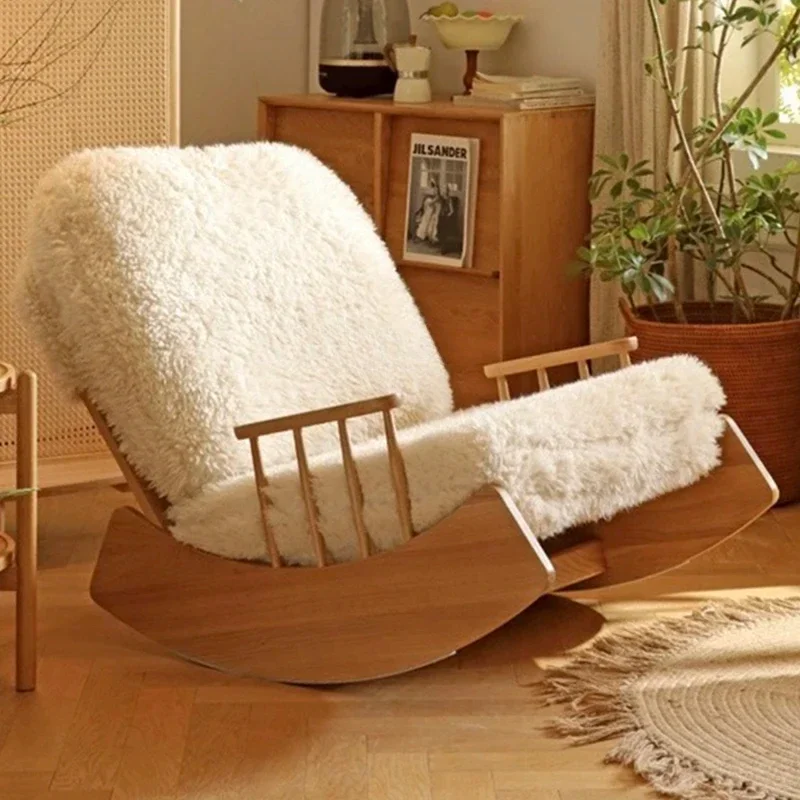 

Zhongfu Guyuan Solid Wood Lambswool Rocking Recliner Zibei European Sheet Lazy Sofa Comfortable Cherry Leisure