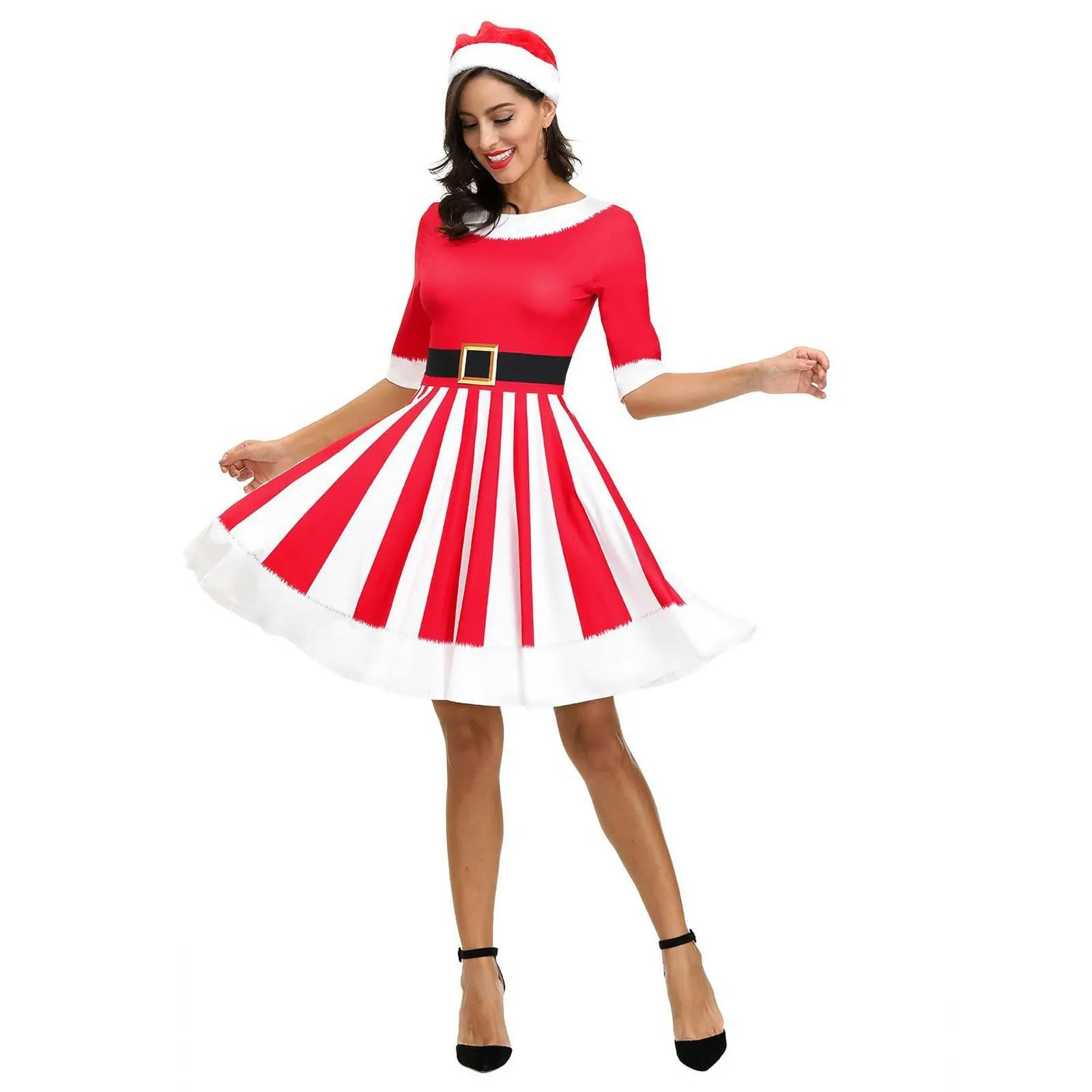 Vestido Midi acampanado informal para mujer, traje feo de Navidad con estampado de gato y perro, elegante para fiesta navideña