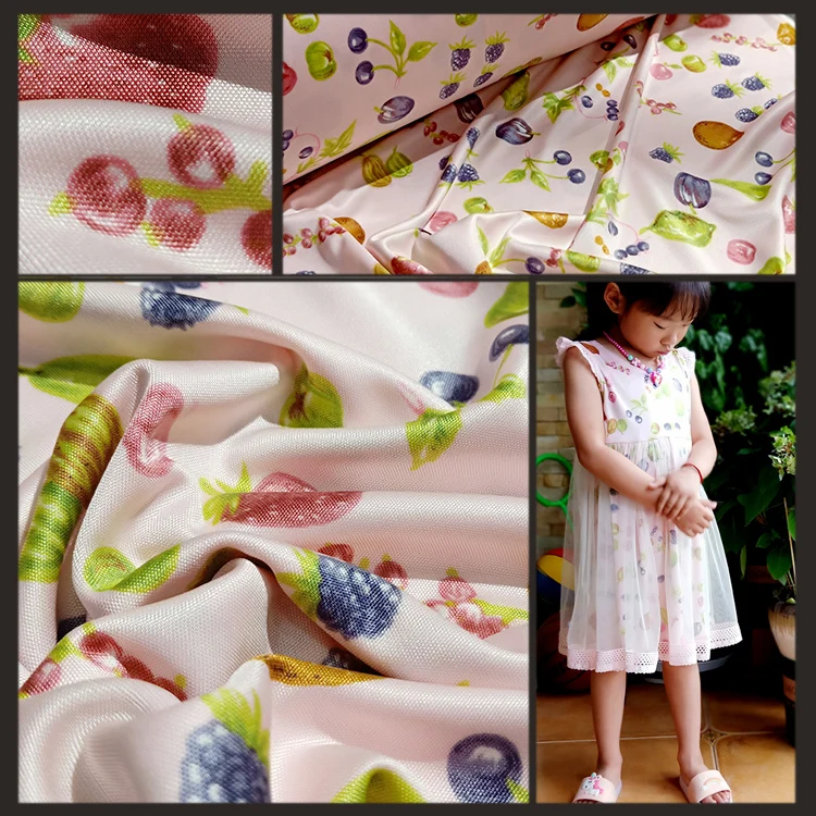 

Fruit print double-sided knitted silk fabric, 100% elastic silk, custom fabric for summer clothing