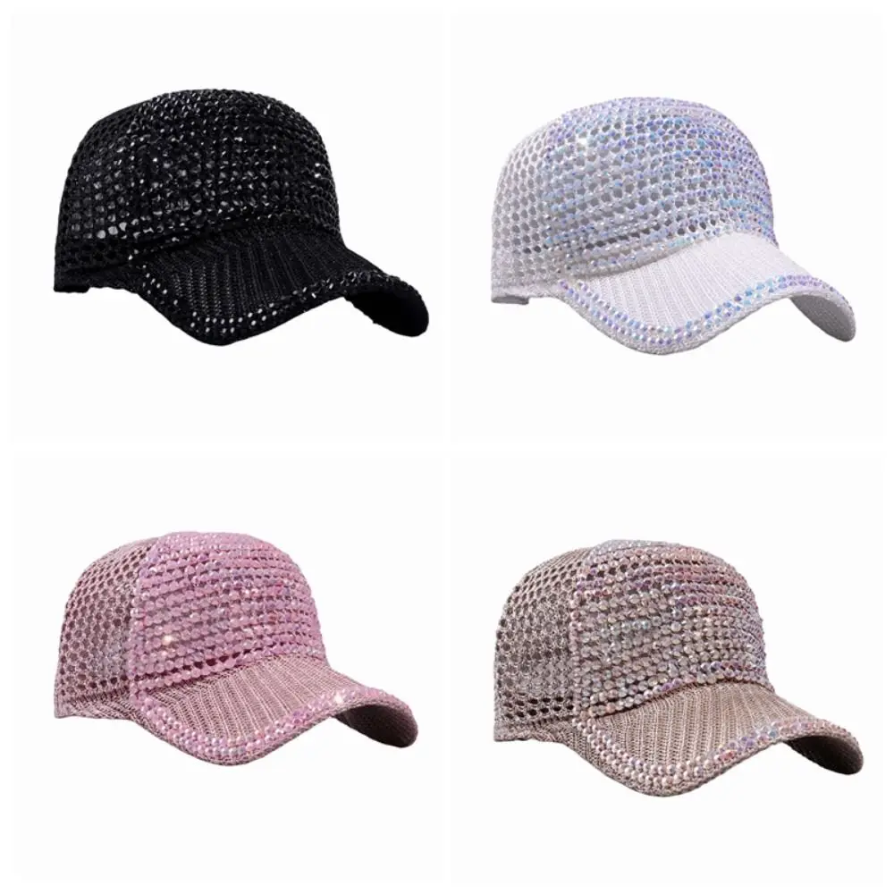 Mesh Rhinestone Baseball Cap Lightweight Breathable Rhinestone Visor Hats Rhinestone Embellished Simple Duck Tongue Hat
