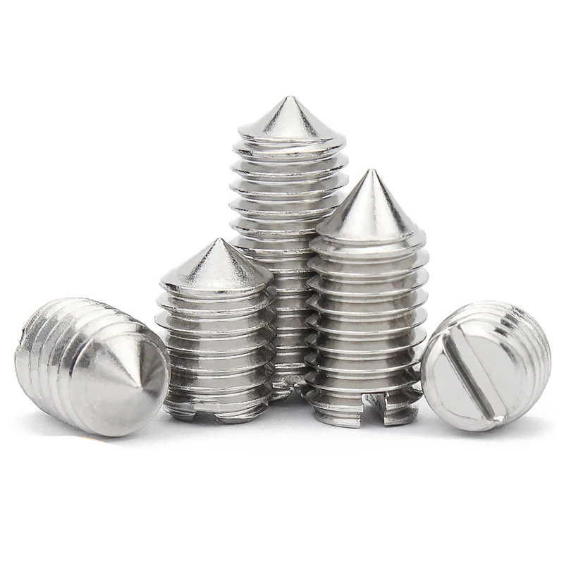 10pcs/lot 304 Stainless Steel (A2-70) Slotted Head Cone Point Grub Set Screw Tapered End Headless Bolt M1.6 M2 M2.5 M3 M4 M5 M6