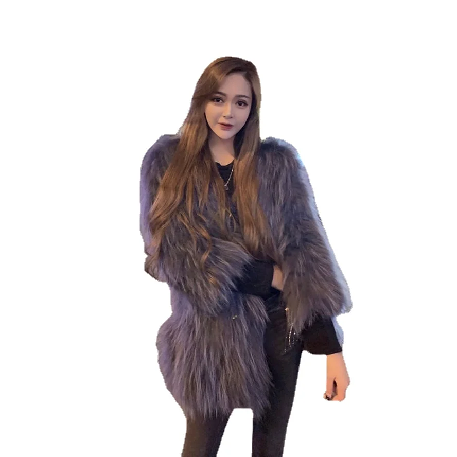 Fashion fur mid-length wool coat women\'s 2022 autumn and winter warm fur top coat