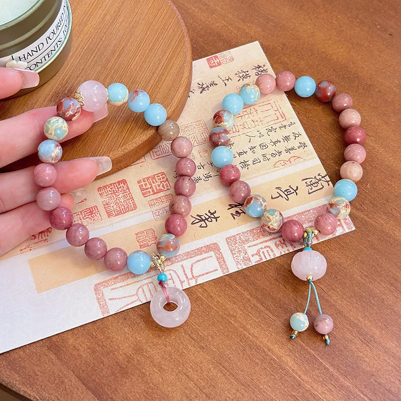 

Красная вена, камень Шушань для женщин, розовый кварц, пряжка мира, подвеска в виде тыквы, новый стиль, китайский ветровой браслет, ручная веревка