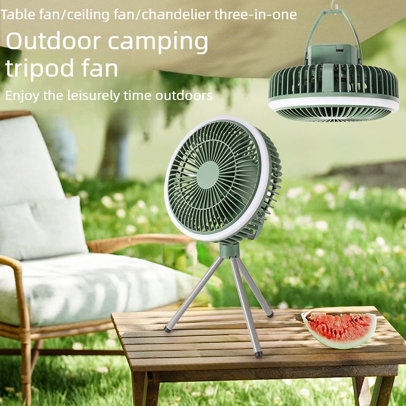 

Вентилятор для кемпинга с тремя уровнями скорости ветра, бесшумным режимом и тремя уровнями освещения для использования как подвесной, так и напольный.