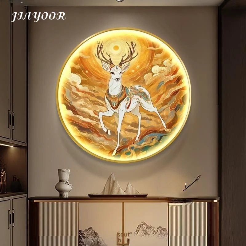 

Современная светодиодная декоративная живопись, девять цветов, фонарь с оленем, картина, украшение дома, гостиная, спальня, коридор, кухня, настенная лампа