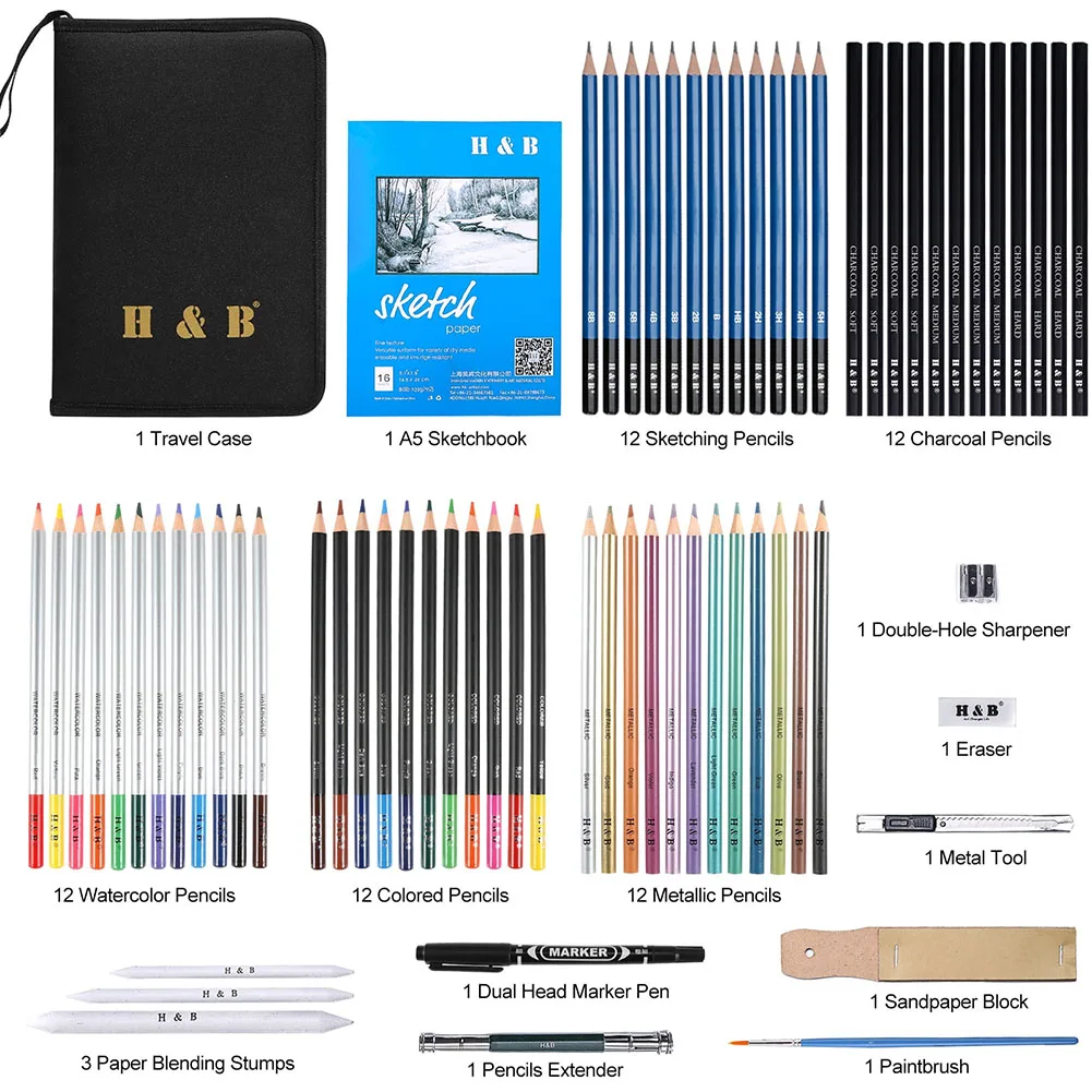 Art Drawing Sketch Pencils Art Drawing Set School Supplies,Sketching Pencil Case Drawing Tools,Ideal Gift For Artists Adult Kid