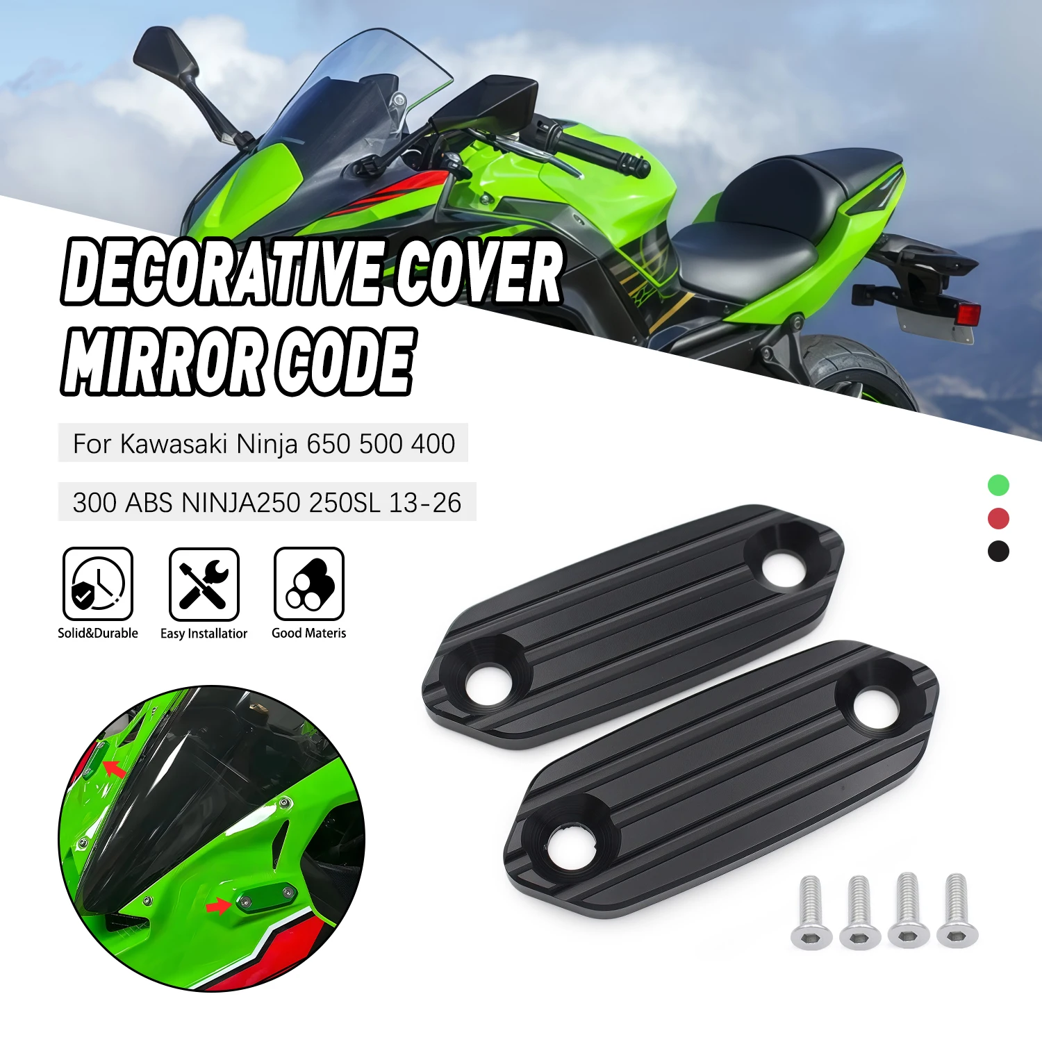 

For Kawasaki Ninja 650 500 400 300 250 ABS KRT EX300 EX400 EX650 Motorcycle Part Rear View Mirror Mounts Decorative Cover