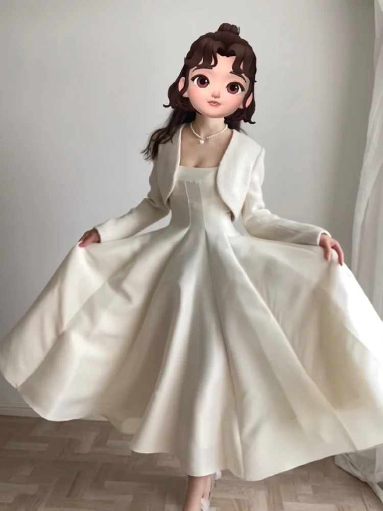 

Princess Style Two-Piece Suit Wedding Dress Autumn New Arrival Bridal Gown Evening Party Communion Korean Style Long Sleeve