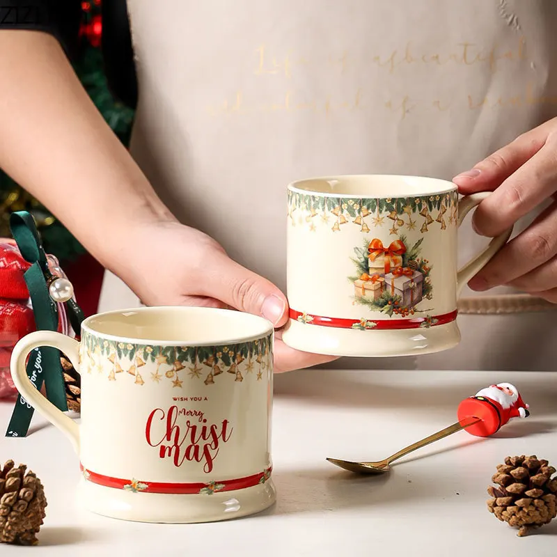 

Christmas Pattern Mugs Porcelain Cup Christmas Gifts Tableware Coffee Mug Dining Table Afternoon Tea Teacup Fruits Juice Cup