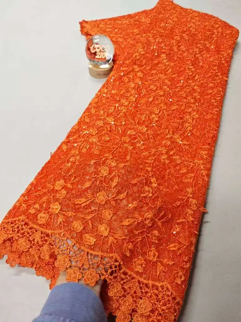 

Новая высококачественная африканская нигерийская тюлевая кружевная ткань с блестками и вышивкой, французский гипюр, ткань для праздничного платья для шитья, 5 ярдов 2026