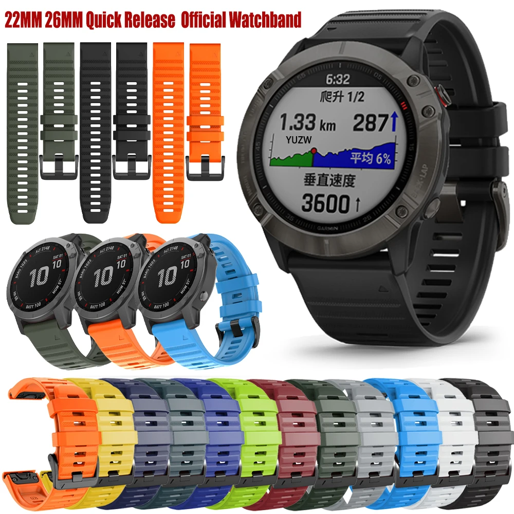 22MM 26MM Official Silicone Strap for Garmin Fenix 7X 7 6X 6 Pro 5X 5 Plus Sapphire 3HR Smart Watch Band Quick Release Bracelet