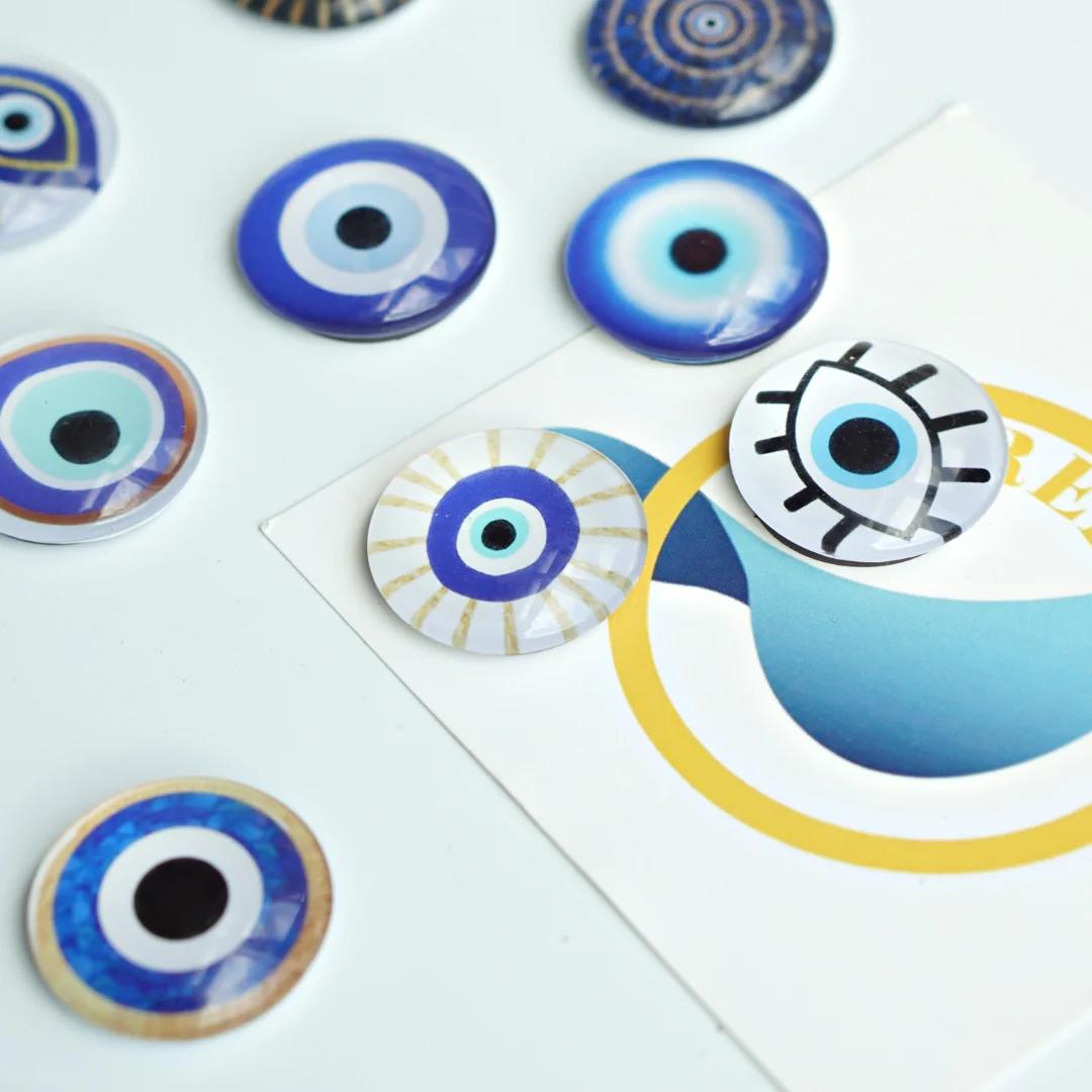 10 Pcs,Devil\'s Eye Fridge Magnets, Glass Fridge Stickers, Blue Devil Eye Home Decor, Creative Gift，Magnetic Refrigerator Sticker