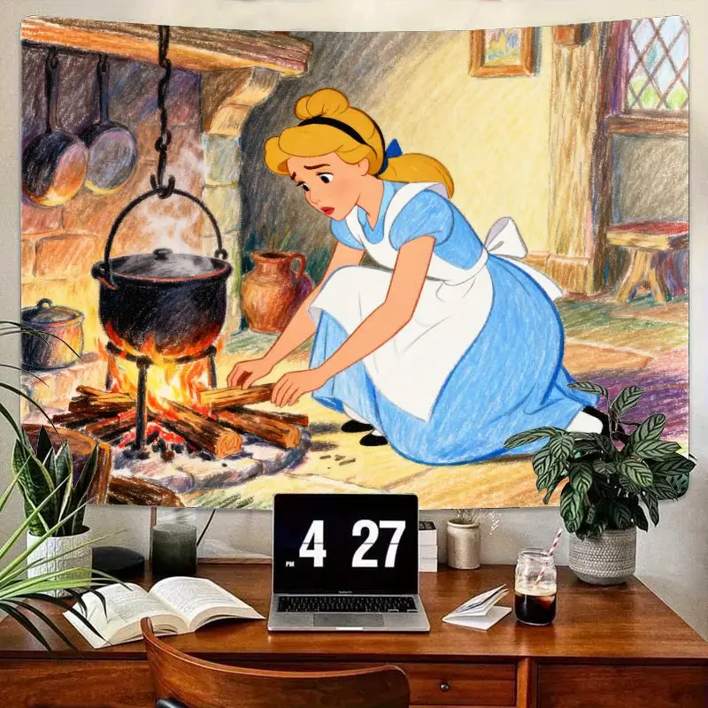 

1 шт. сказочная принцесса Золушка-популярный огонь гобелен Cottagecore деревенский настенный художественный декор для гостиной, спальни, общежития, подарок