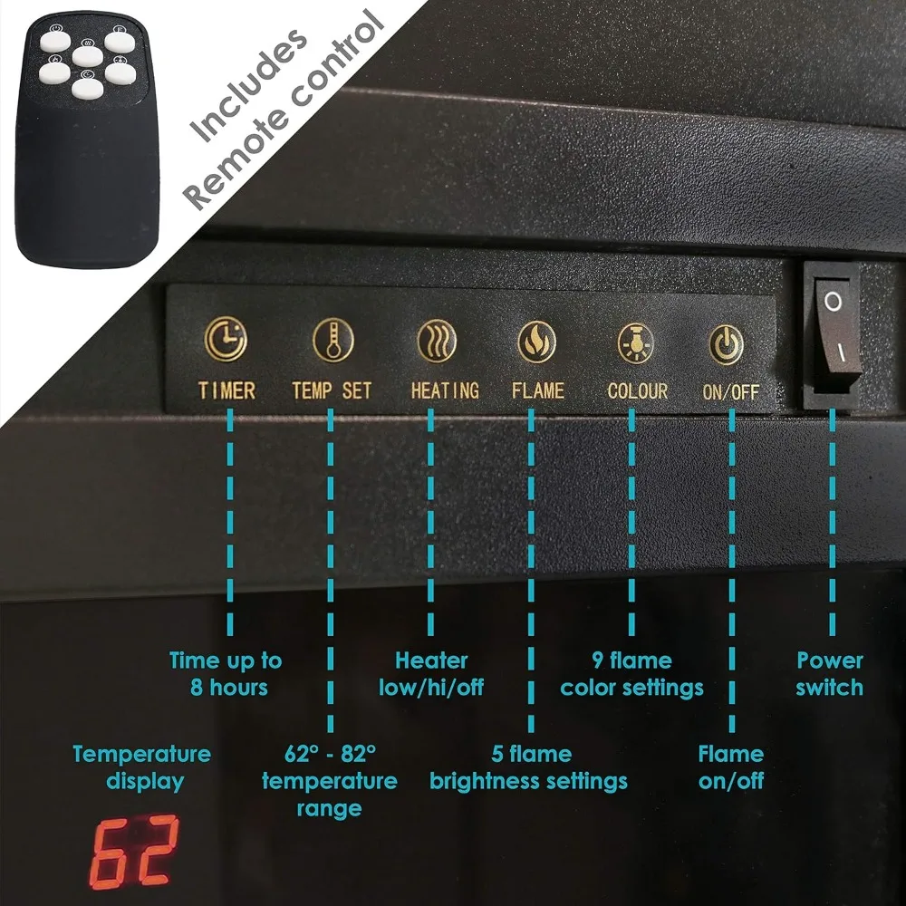 Inserção para lareira elétrica de 28 polegadas - Calor aconchegante com luzes LED de 9 cores - Aquecedor interno