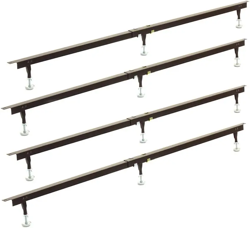 Heavy Duty Low Profile Center Supports For Headboard And Footboard With Wooden Rails Adjustable Glide 12 Legs - Queen Bed