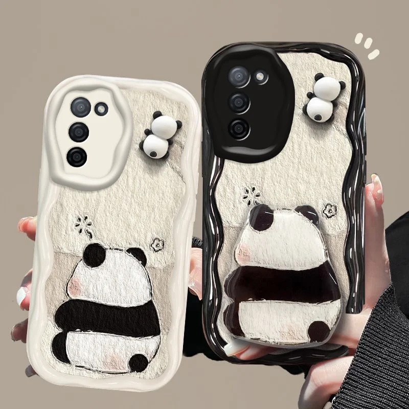 3D Cartoon Panda Bear Ear Wave Phone Case For Samsung Galaxy A54 A53 A14 A24 A33 A73 A34 A13 A23 A15 A05 A05 Soft Silicone Cover