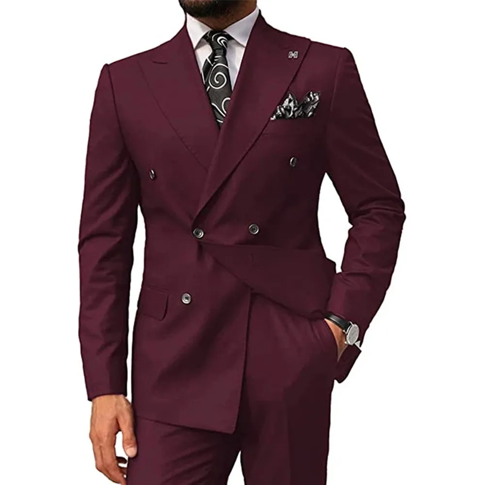

Double Breasted Wedding Suits For Men Groom Tuxedos Groomsmen Best Men Suit 2 Pieces Formal Business Party Suit Costume Homme