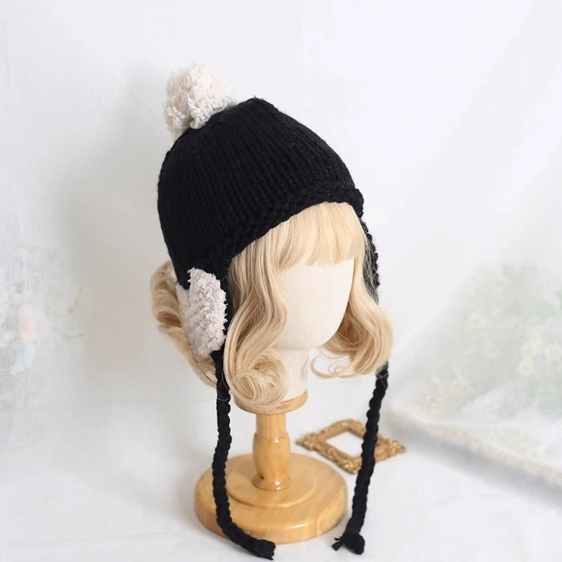 Outono e inverno macio menina doce e bonito coração proteção de orelha chapéu de malha grossa rosto destacando pequeno chapéu de lã