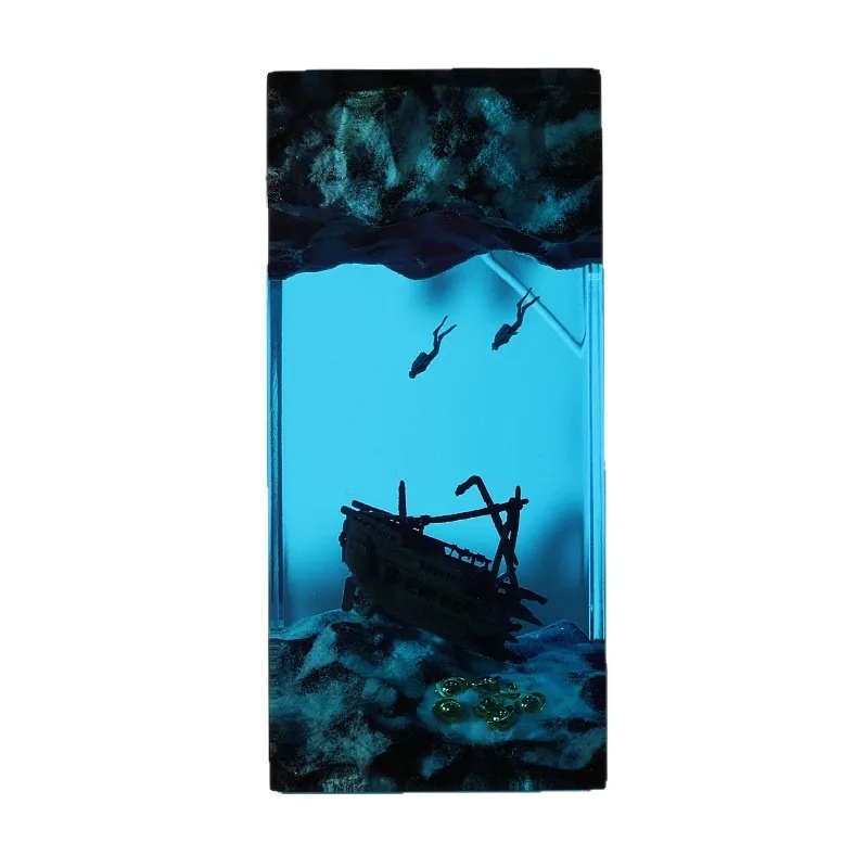 Cave wreck diver table ornaments marine art crafts solid wood resin lamps
