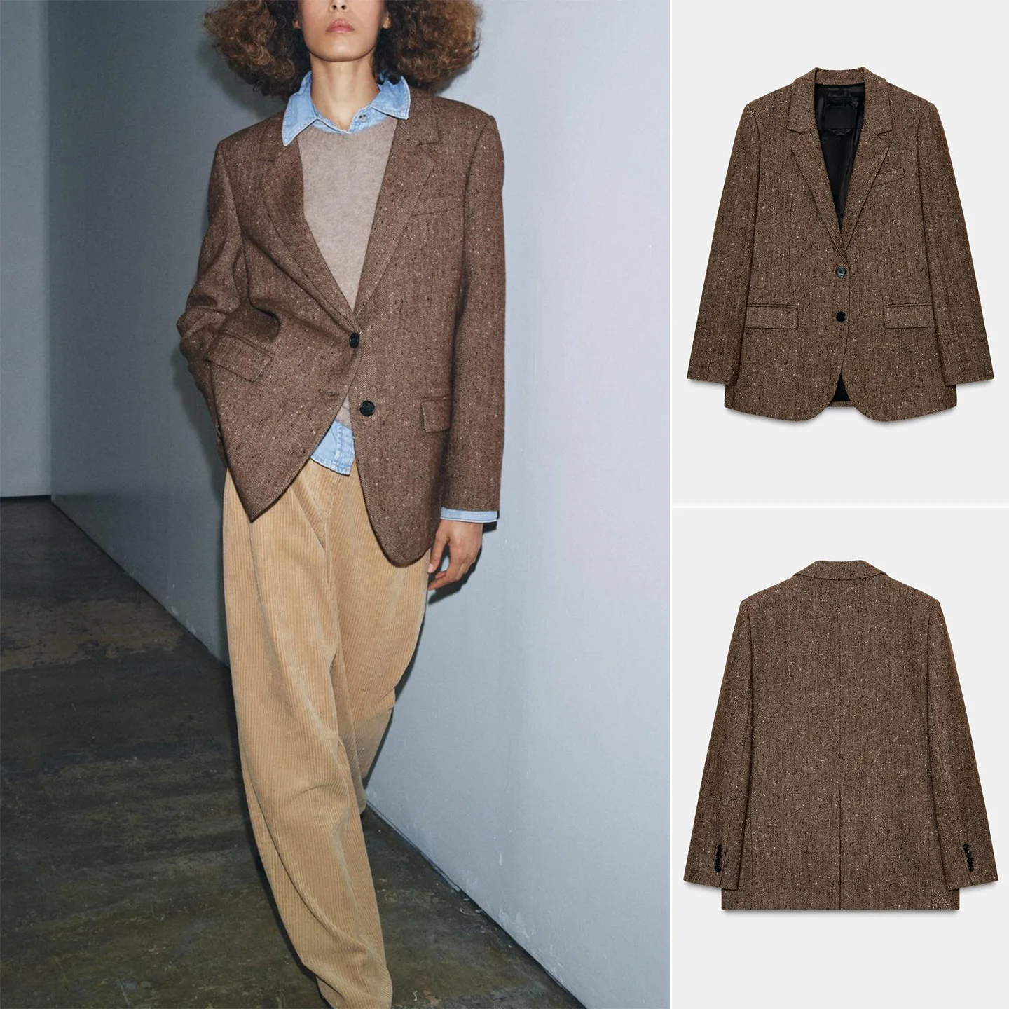 شتاء جديد المرأة الشق طوق طويل Sve زر واحد هوتوتو منقوشة فضفاضة تناسب تخفيف Sle ألياف البوليستر #1