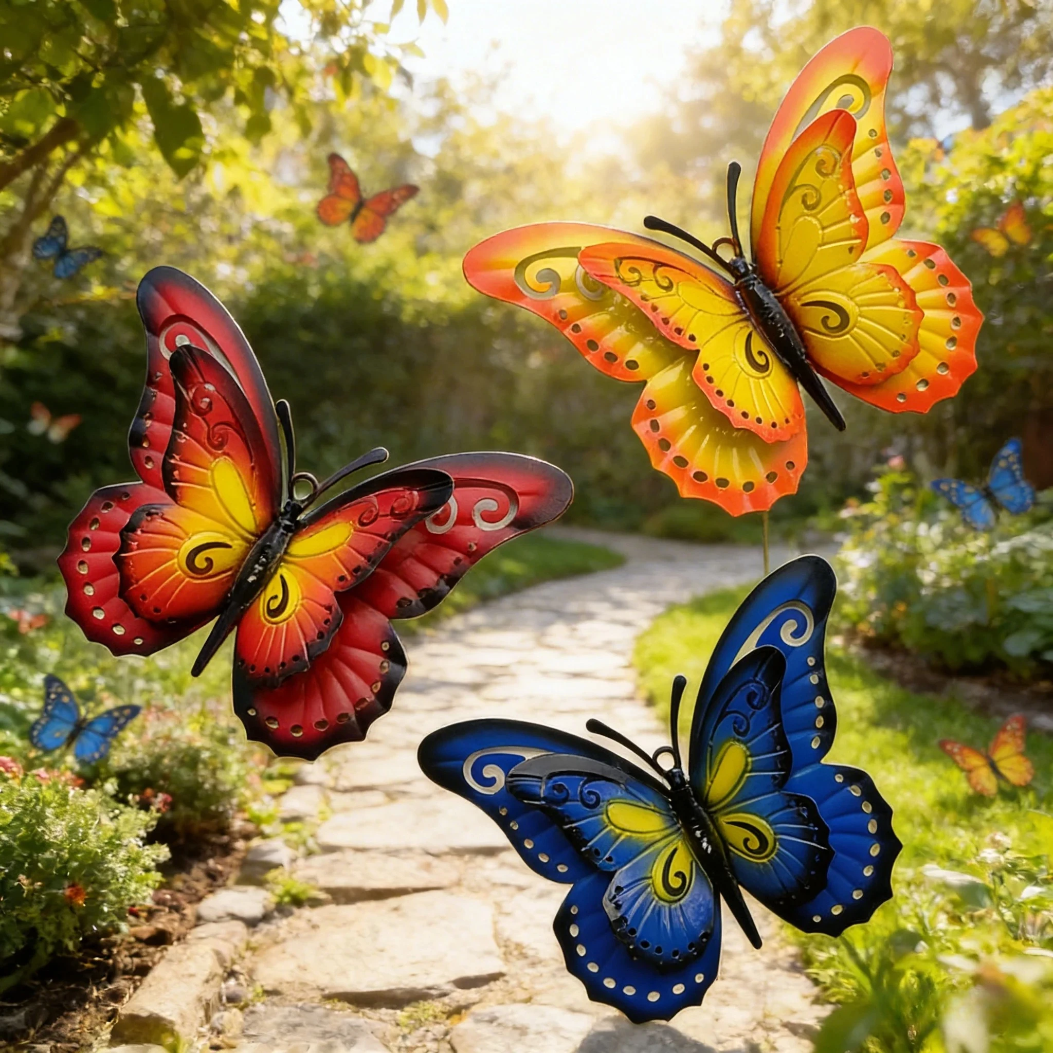 1PC 3D Double Layer Iron Butterfly Wall Art Metal Butterfly Wall Decor Outdoor Garden Fence Hanging Ornament Patio Yard Crafts