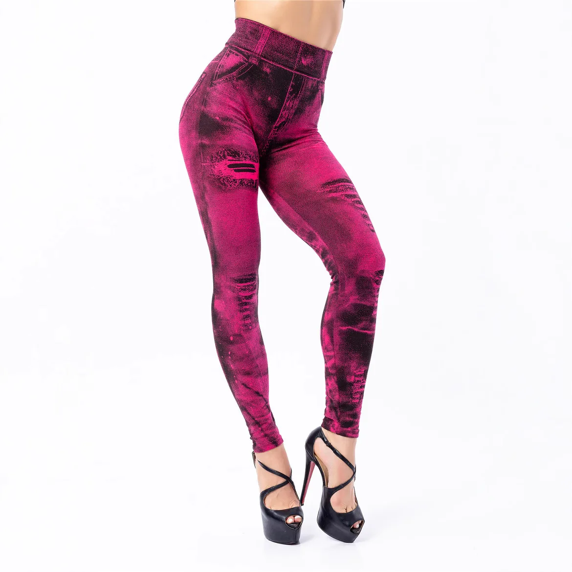 2025年新色8色！ 女性用イミテーションデニムレギンス、女性用超伸縮性9点パンツ