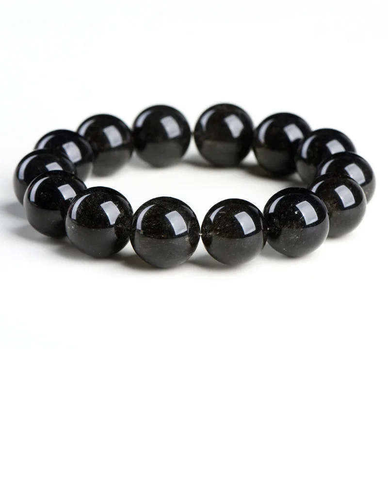 

Natural Full-Color Large Bead Black Rutilated Quartz Bracelet