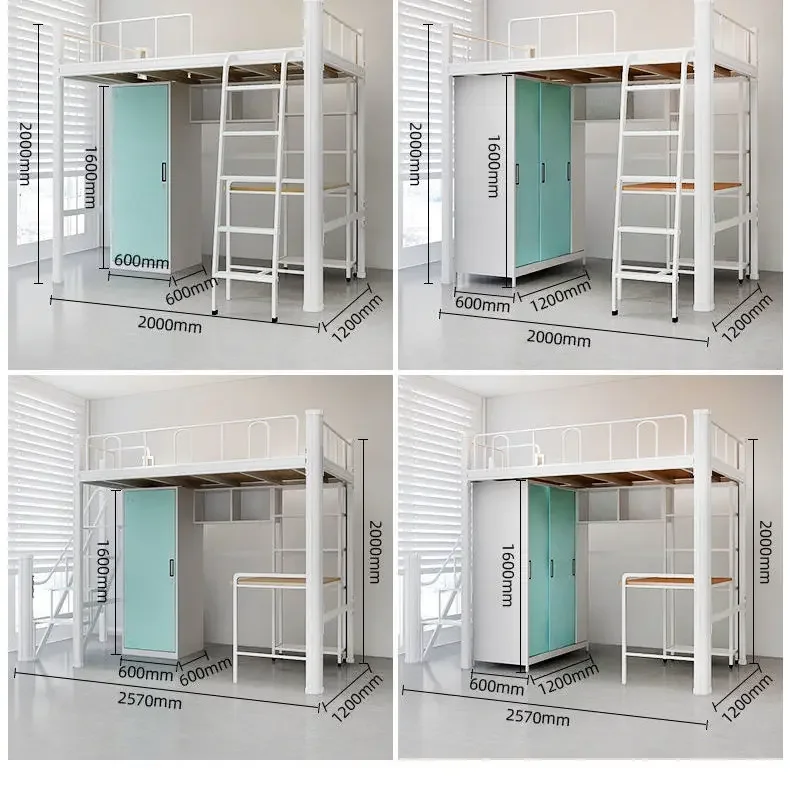 Home Office School Metal Modern Convertible University Bunk Bed with Steel Cabinets