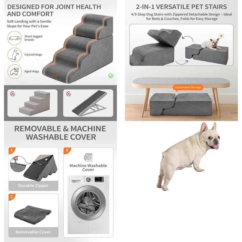 

5-Step Pet Stairs Ramp, 22.8 High, for Small Dogs and Cats, Non-Slip, Grey